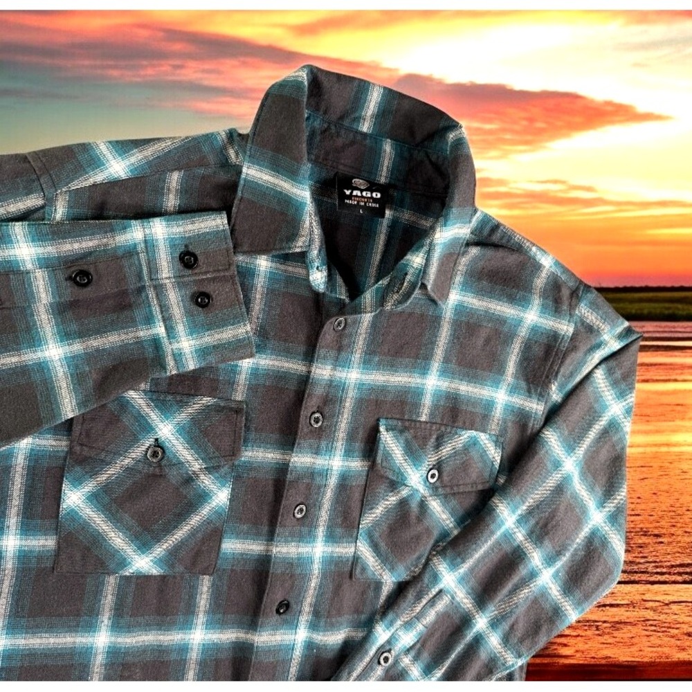 Yago Flannel Shirt Men Large Plaid Grunge Street Skate Flap Pockets‎ Punk Hiking
